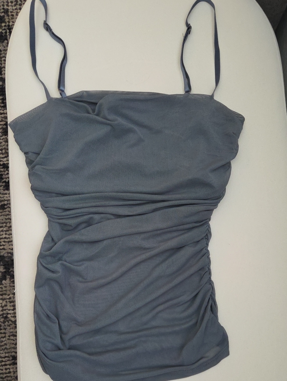 Open Edit Sheer Ruched Slate Gray Spaghetti Strap Camisole